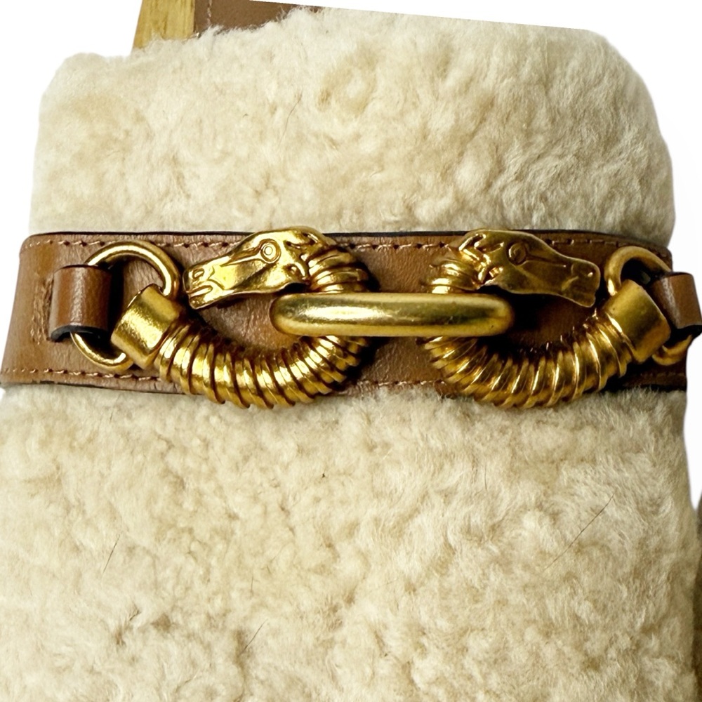 TORY BURCH Jessa Shearling Horse-Head Wooden‎ Clog Mule Size 5 1/2 - Picture 8 of 11